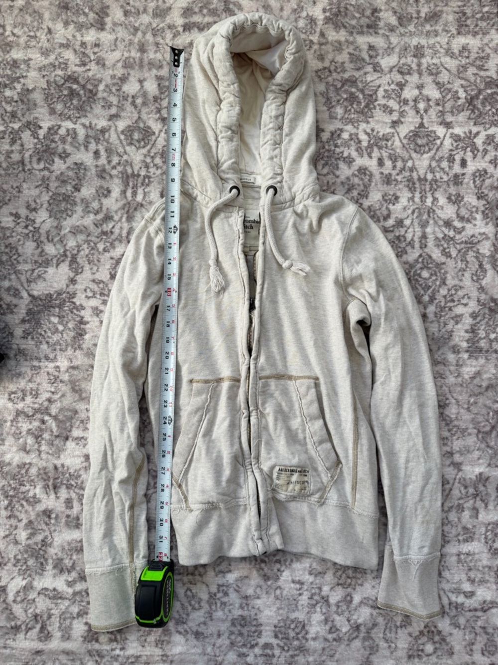 VTG Y2K Small Abercrombie & Fitch Muscle Cream Zip Hoodie with Drawcords